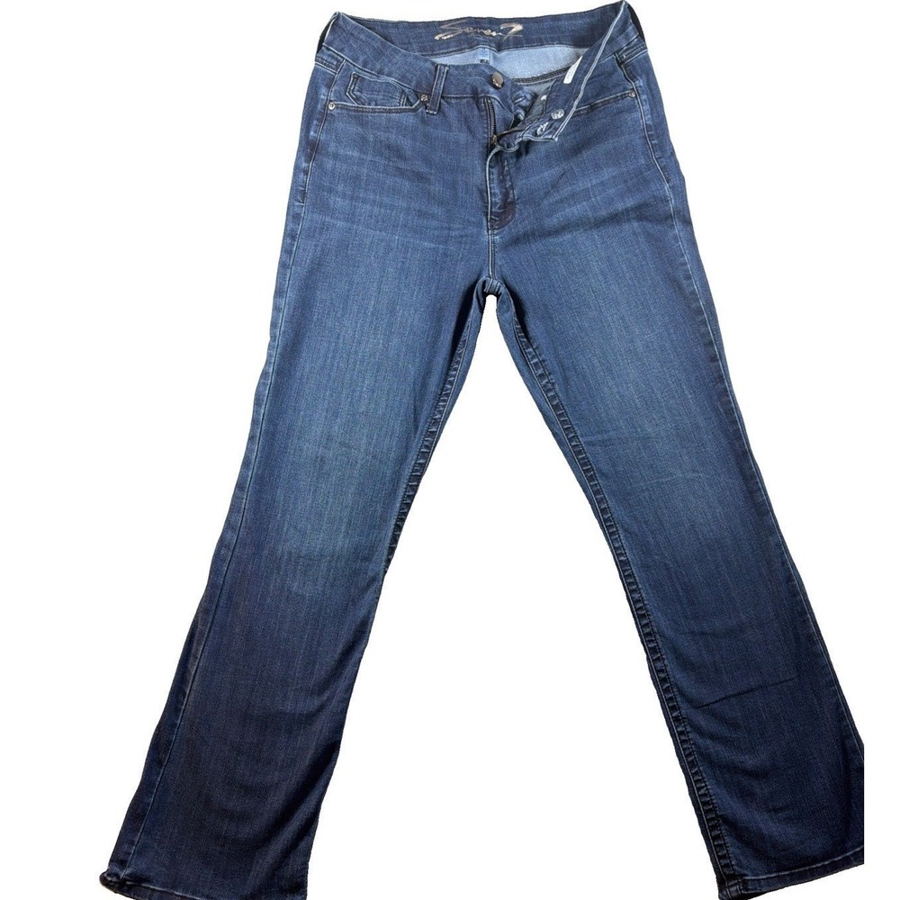 Womens 14 Bootcut Jeans Seven7 Dark Blue Tummyless High Rise Stretch Denim - Picture 1 of 14